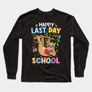 Happy Last Day of School Kid Teacher cute sloth Graduation Long Sleeve T-Shirt